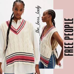 Free People sweater vest cable knit preppy poncho v-neck